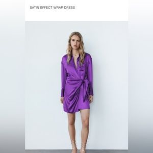 Purple satin wrap dress